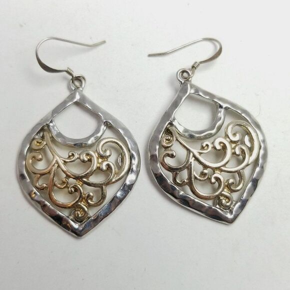 Vintage Spiral Design Dangle Earrings, Silver Tone, Boho Style, Estate - Picture 1 of 6